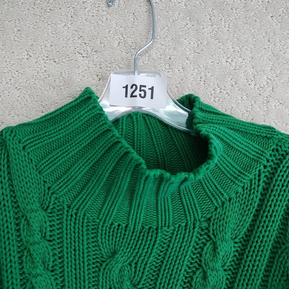 Ralph Lauren Country Sweater Womens S Cable Knit Chunky Cotton Turtleneck Green